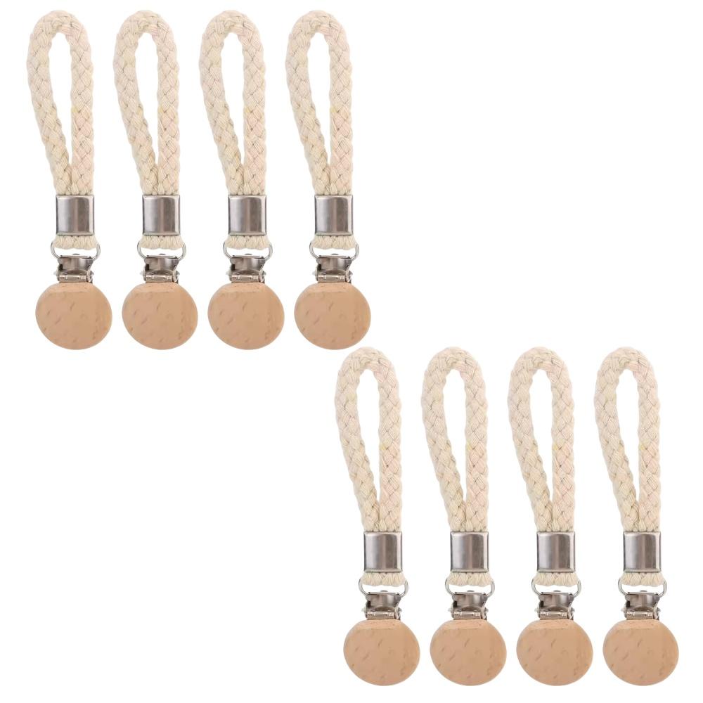 1-8PCS Towel Hanging Clips Woven Cotton Rope Bathroom Wood Round Head Metal Hanging Clips For Home Towel Clothes Storage Hook