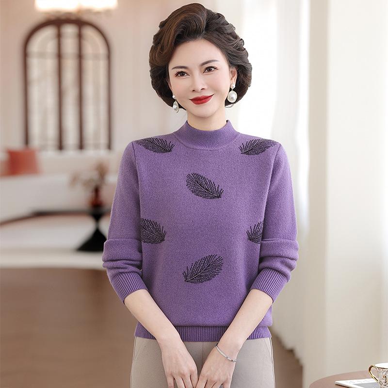 

Mid-Aged & Elderly Women s Winter Collection: 100% Wool Thickened Sweaters, Wool Shirts, Base Layer Tops, Noble Wide-Leg Pants. 2XL (Recommended 120-135 kg) фиолетовый