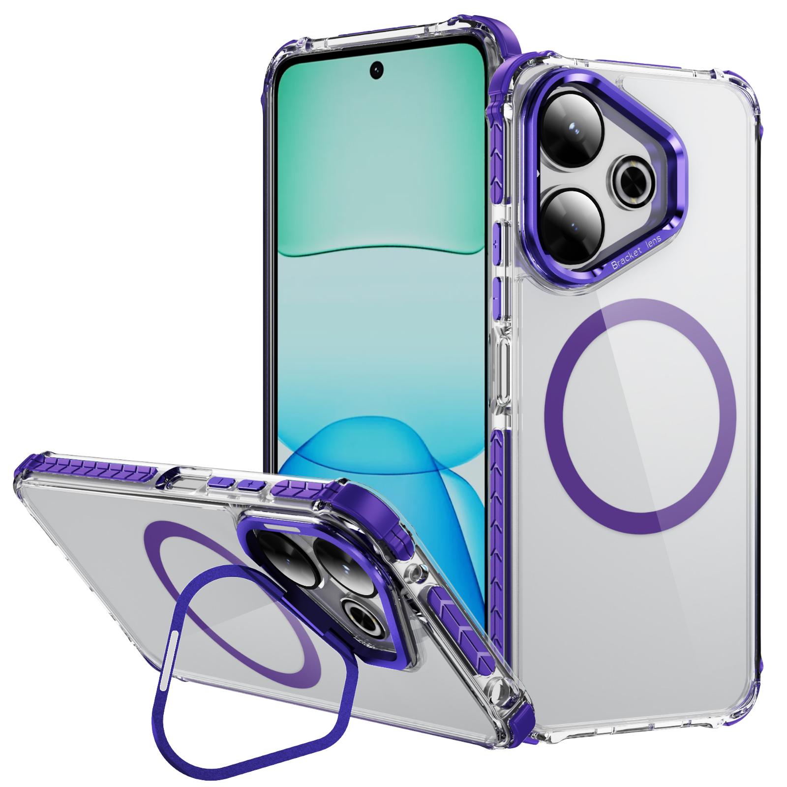 

For Xiaomi Redmi 13 4G/5G Clear Phone Case with Lens Kickstand Cover Compatible with MagSafe Purple