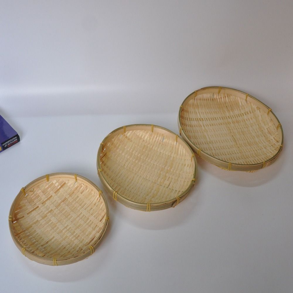 Flat Handmade Weave Basket 18CM Bamboo Storage Tray DIY Woven Bamboo Tray  Food Storage