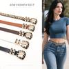 Womens Thin Leopard Print Waist Belt With Alloy Buckle Y2K Style Fashion Accessory Jeans Skirts