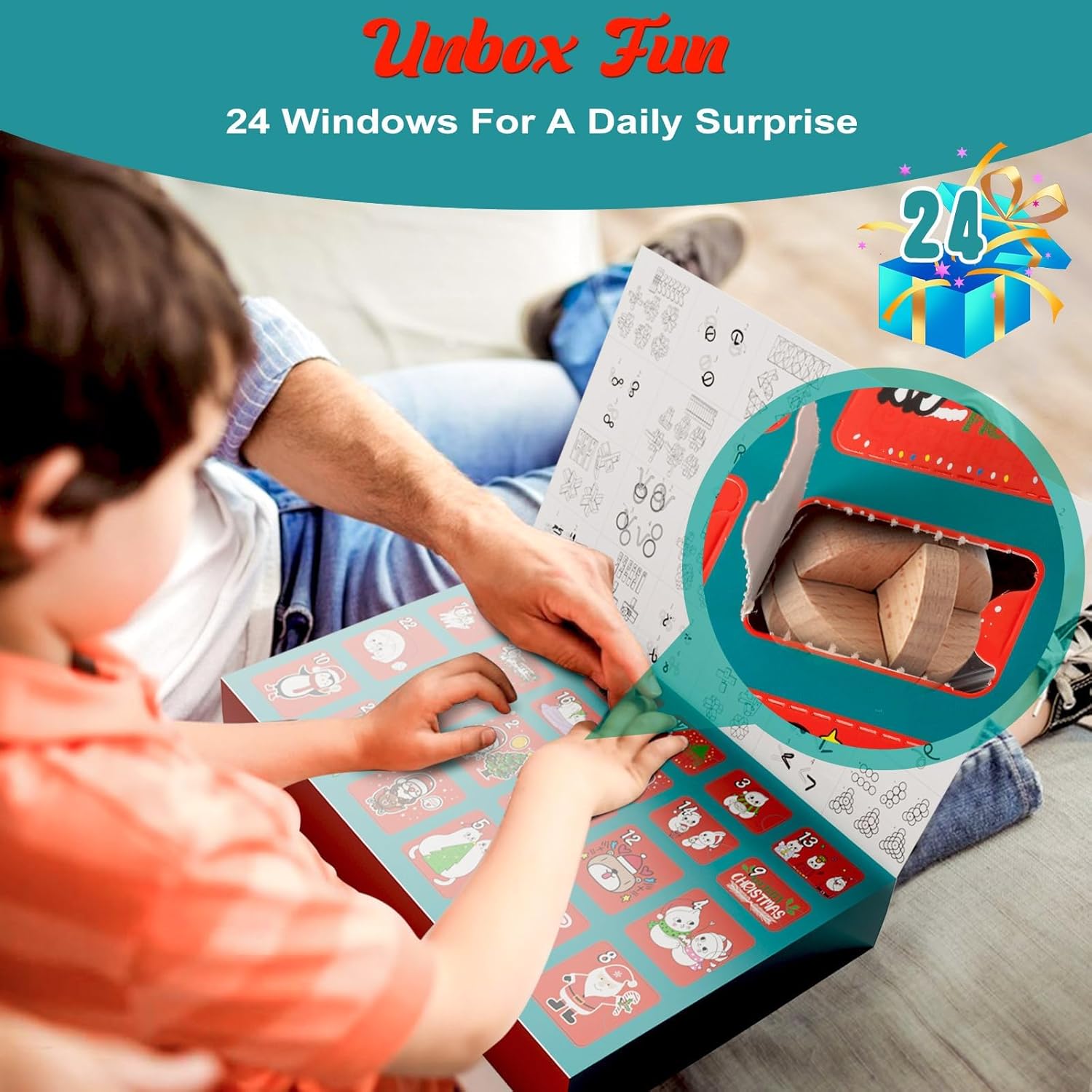Адвент-календарь 2025 Адвент-календарь с головоломками для детей и семей Новогодний отсчет с 3D металлическими/деревянными головоломками, логическими играми IQ и ручными
