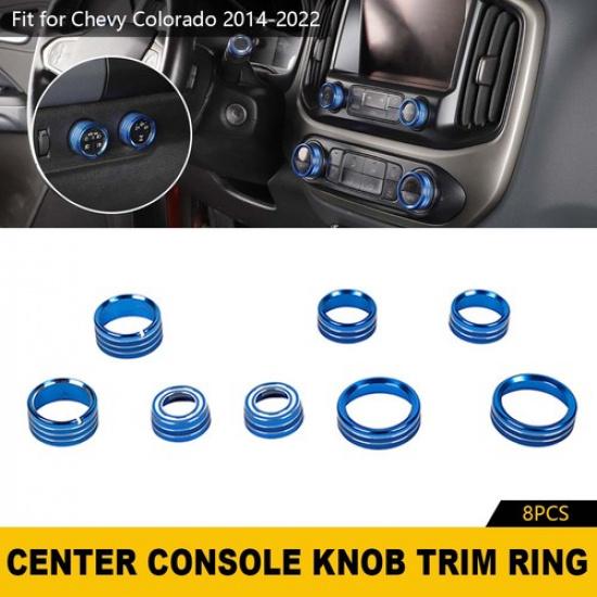 8xBlue Air con Swithes Radio knobs Cover Rings Set For Chevy Colorado/Canyon 14+