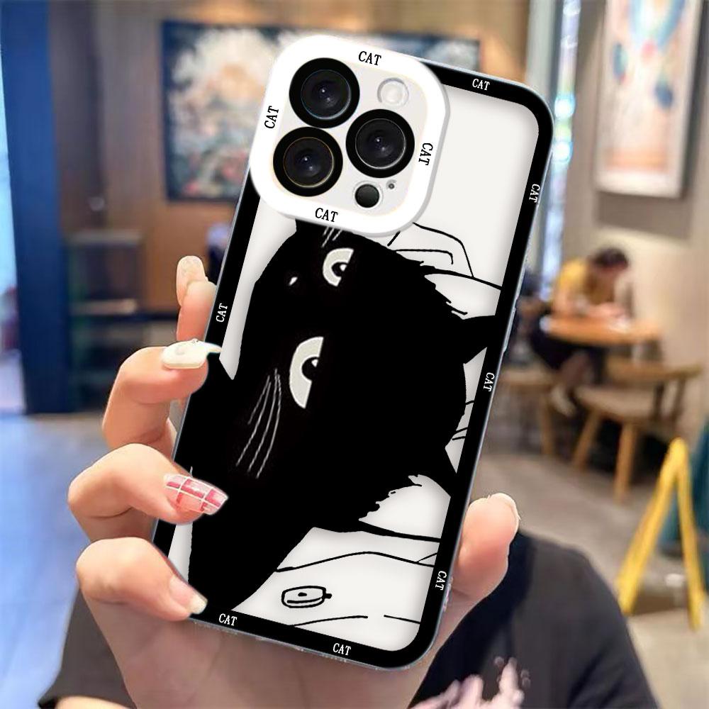 Funny Black Cartoon Cat Clear Phone Case For Infinix TECNO POVA 2 4 3 5 SMART 6 7 8 NOTE 10 11 12 30 30I 40 50 CAMON 19 20 Cover