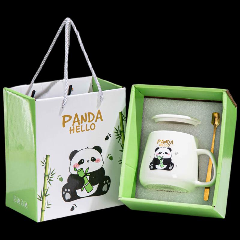 Panda Ceramic Mug Gift Set with Lid and Spoon