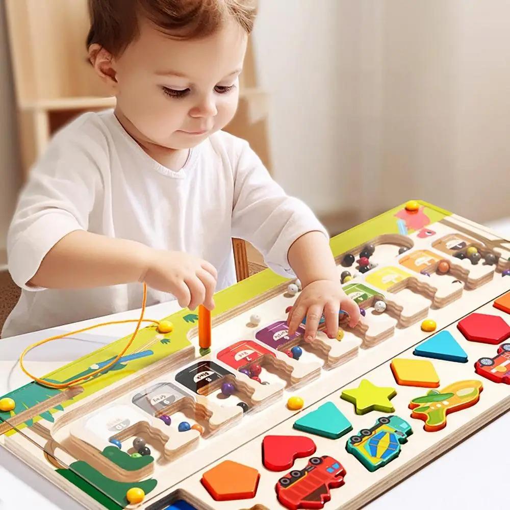 Montessori Magnetic Wooden Maze Toy Color Sorting Shape Matching Early Educational Toy Math Learning Puzzle Board for Children