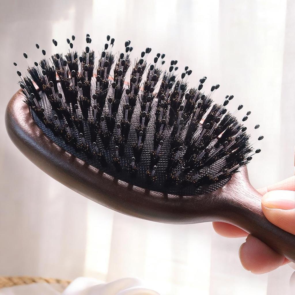 Golden Sandalwood Natural Bristle Hair & Scalp Massage Cushion Comb for Women