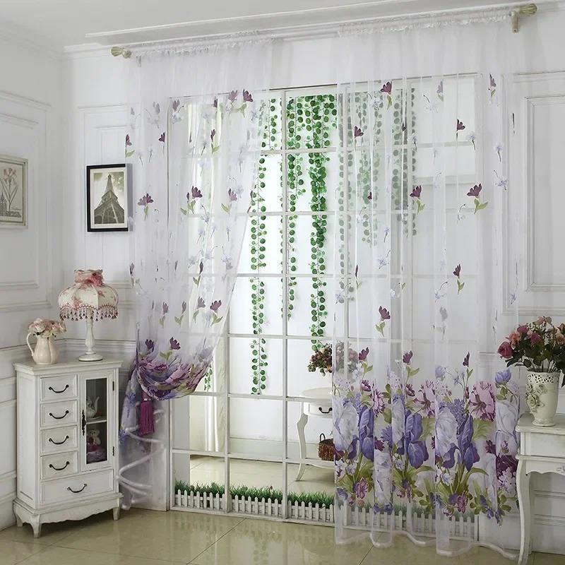 Hot salePractical Floral Tulle In Sheer Curtains For Living Room The Bedroom Kitchen Shade Window Treatment Curtain Blinds Panel