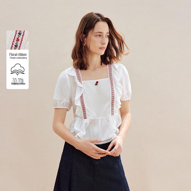 

Yinman Women s French Style Embroidered Cutout Short-Sleeve Top XL