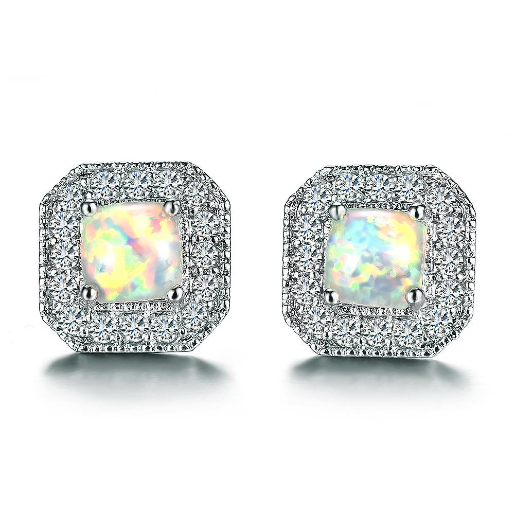 Wish Hot Sale White K Square Opal Stud Earrings Versatile Earrings