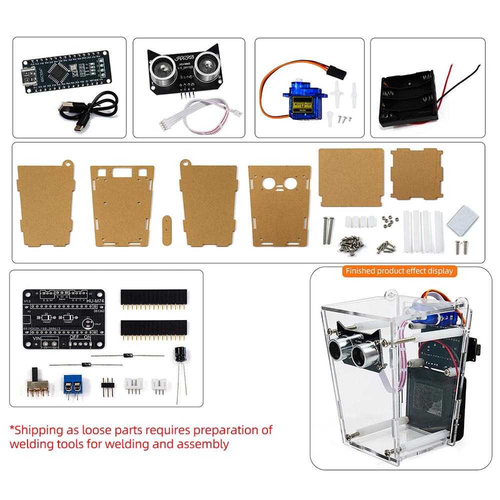 HXFB Graphical Programming Smart Trash Can Kit HU‑102 Ultrasonic Induction Automatic Lid Open Close Maker Electronic Training