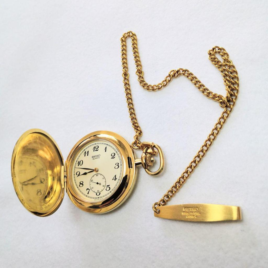 [USED] SEIKO Quartz Pocket Watch Gold with Chain