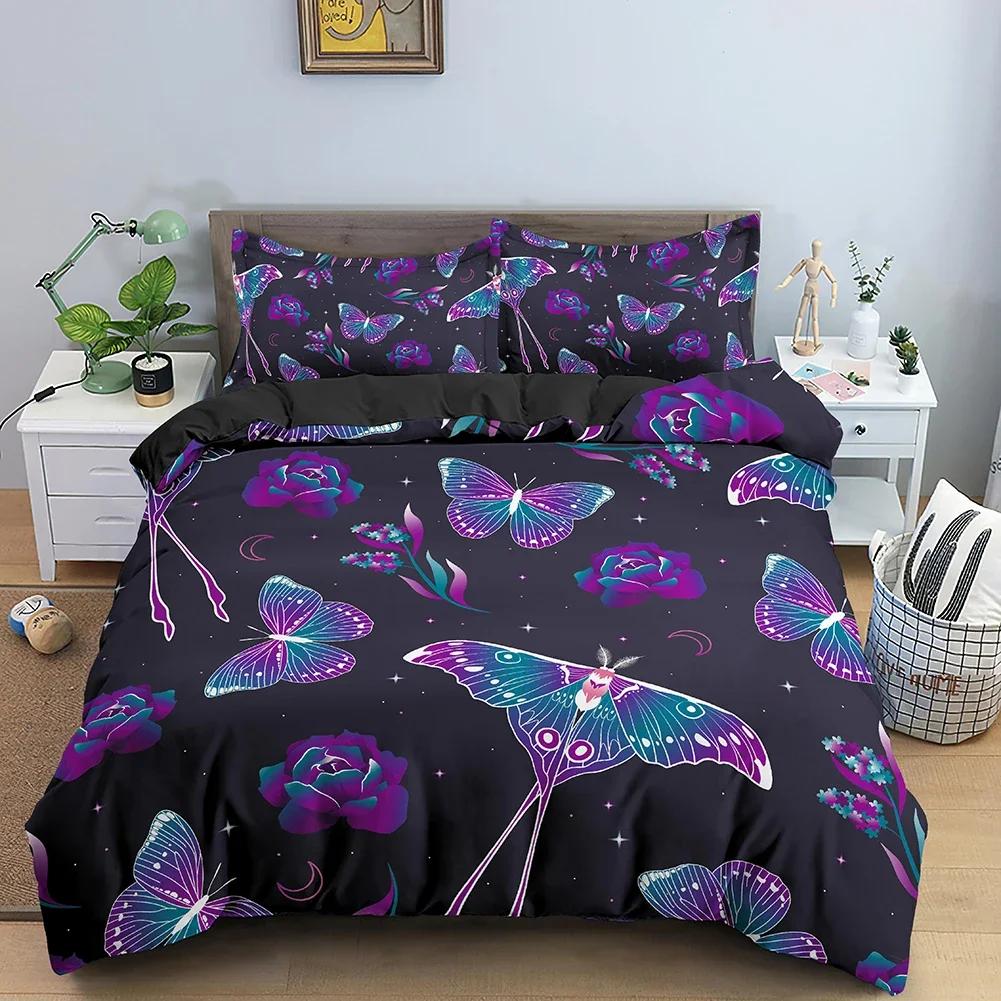 3D Butterfly Print Skin Friendly Comfortable Duvet Quilt Cover Pillowcase Bedding Set Children Bedroom Decoration Home Textile