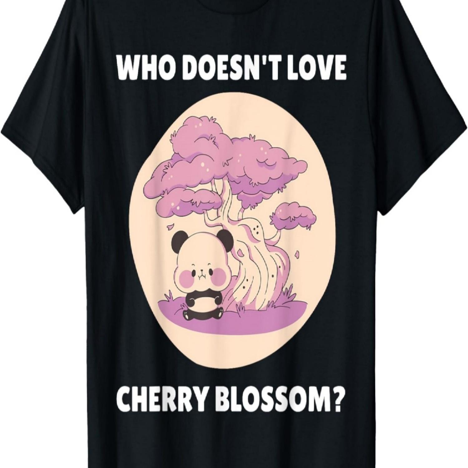 Cute Kawaii Panda Who Doesn t Love Cherry Blossom_ T-Shirt S чёрный