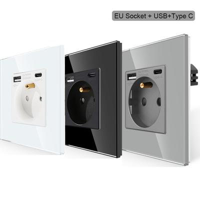 French Wall Power Socket Plug , Smart Socket With Usb Type-c Port 5v 3.1a Flame Retardant Glass Panel 86*86mm France