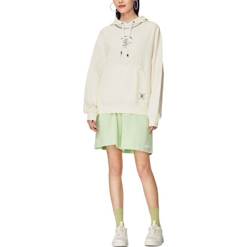 Li-Ning Loose Fit Embroidered Hoodie With Floral Back Women Tops Off-White AWDS920-1