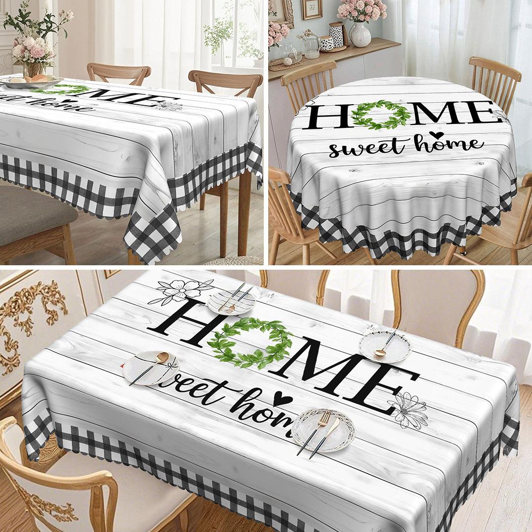 

Home Letter + Green Plant Wreath Printed Round Tablecloth, Multi-Scene Suitable Table Decoration Round tablecloth-152x152cm