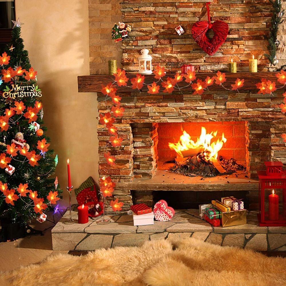 10 LED Maple Leaf String Lights Thanksgiving Decorations Battery Powered Fairy Lights with Pumpkin For Home Outdoor Fall Decor