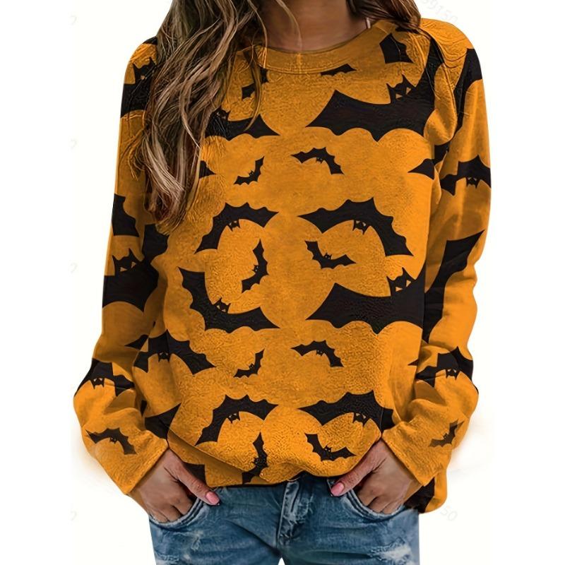 Spring and Autumn Women's Blouse Christmas Theme Printed Long Sleeve Round Neck Loose Top Moose