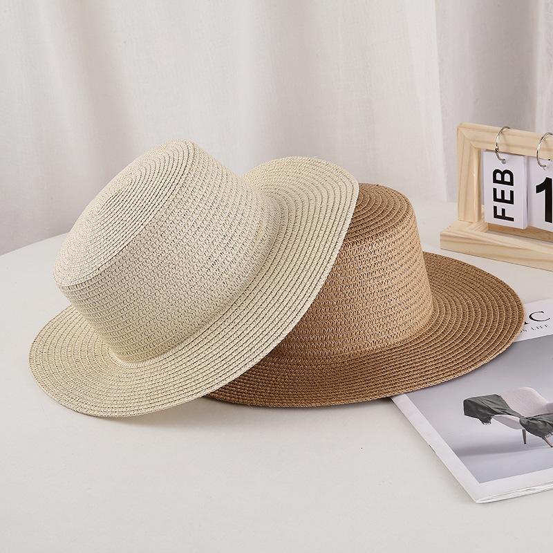 Summer New Men's and Women's Flat-top Sun Hat Sun Hat Travel Beach Hat Women's Top Hat Sun-proof Wild Grass
