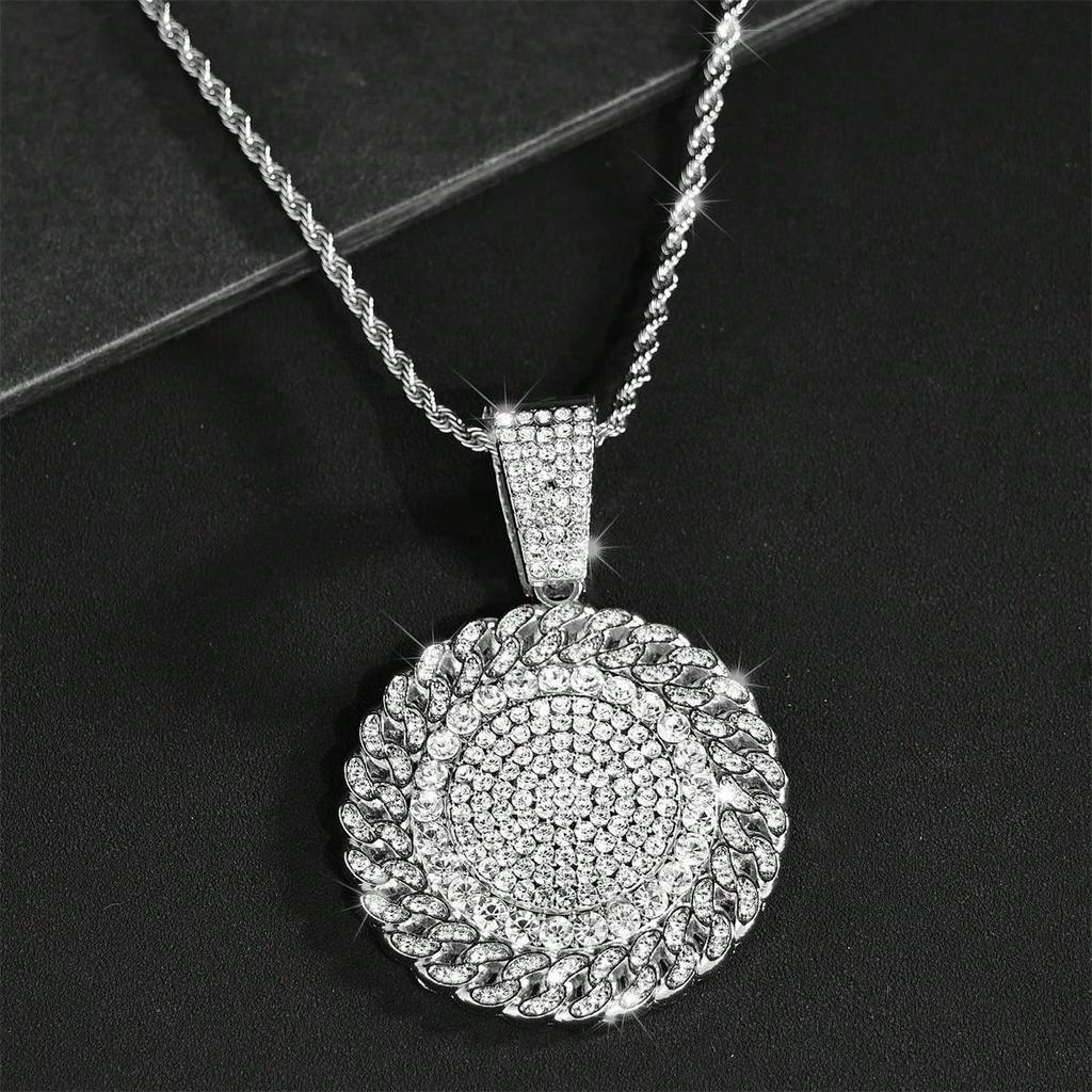 HipHop Sun Flower Pendant Necklace For Men Cuban Chain Iced Out Bling Crystal CZ Necklaces Rock Biker Jewelry Drop Ship