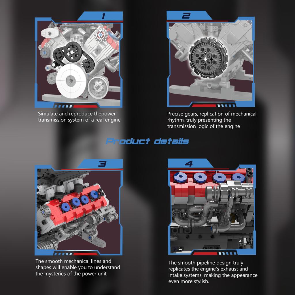 Non-Toxic 1189Pcs V8 Engine Building Blocks Technology Bricks Internal Combustion Engine Model Desktop Ornaments Kids Toys Holiday Gifts