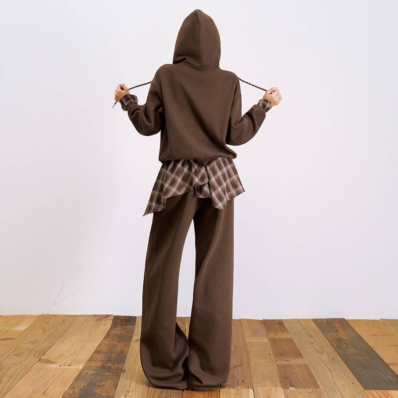 Retro Long Sleeve Hooded Jacket & Skirt Pants Set