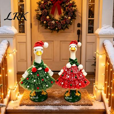 Christmas Goose Outfit Porch Outfit, Santa Dress with Plush Scarf And Cute Winter Clothing Hat Apparel, Festive Holiday Costume for Outdoor