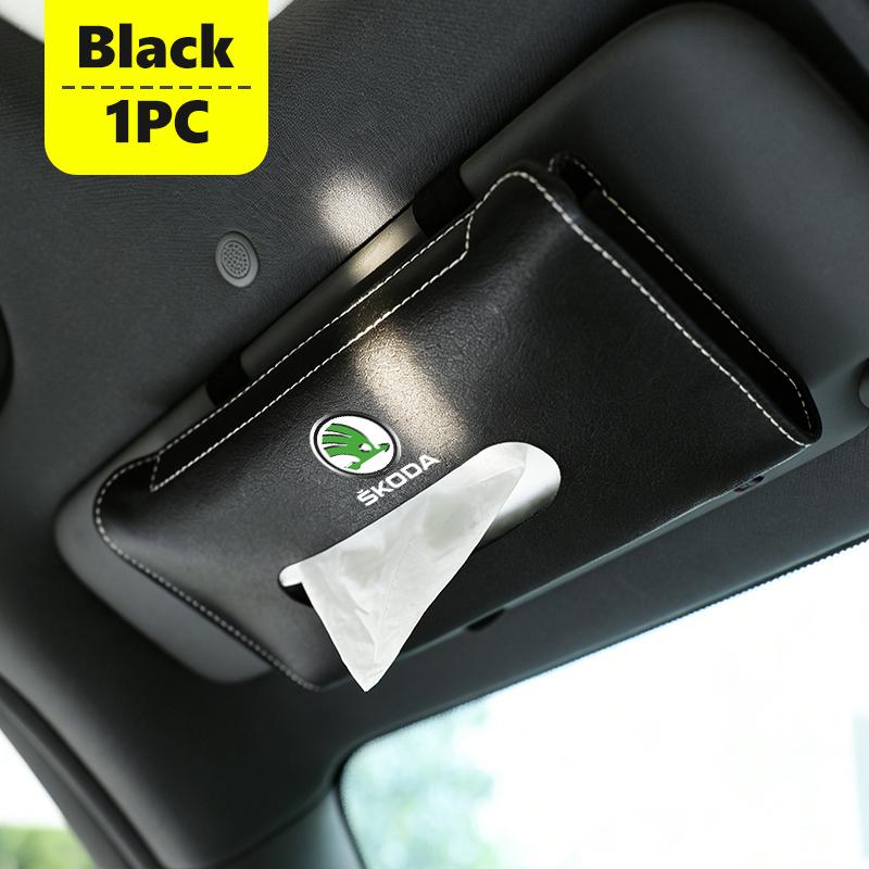 CKDQ9 For Skoda Car Sun Visor Tissue Box Hanging Tissue Storage Case Accessories S Kodiaq Octavia 2 3 Yeti Karoq Rapid Fabia VII VRS