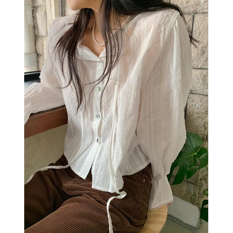 

Корейская мода женская кружевная рубашка, новые свободные повседневные расклешенные топы с длинным рукавом Mujer дамская вышивка элегантная блузка Mujer XL белый