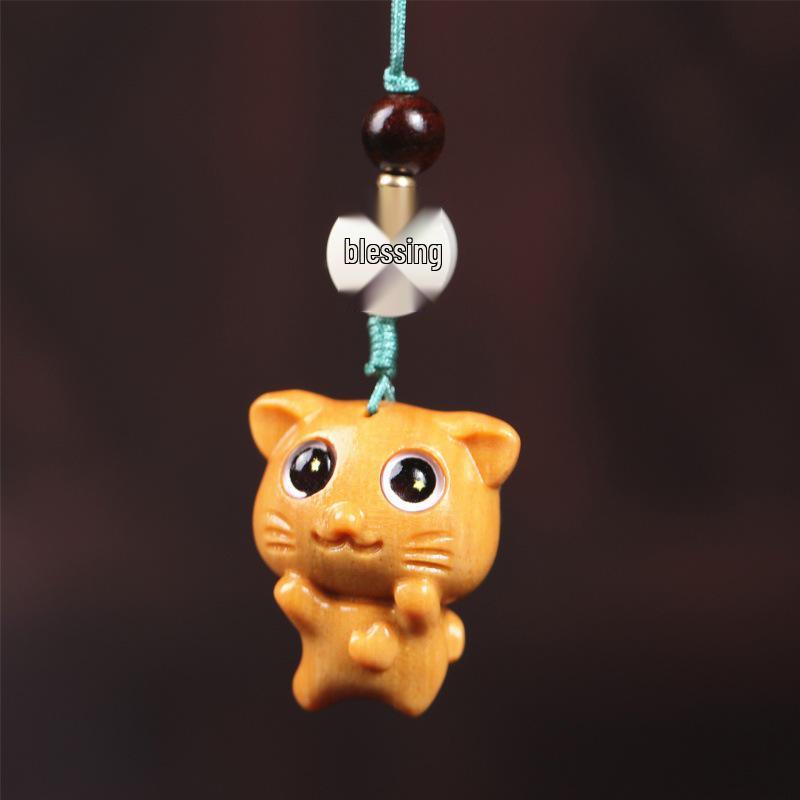 Dancing Cat Phone Charm with Red Sandalwood, Agarwood, and Green Sandalwood Pendant