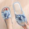 Linen slippers in spring and summer, indoor wooden flooring, seasonal cotton and linen slippers, fashionable flower slippers, and cool slippers