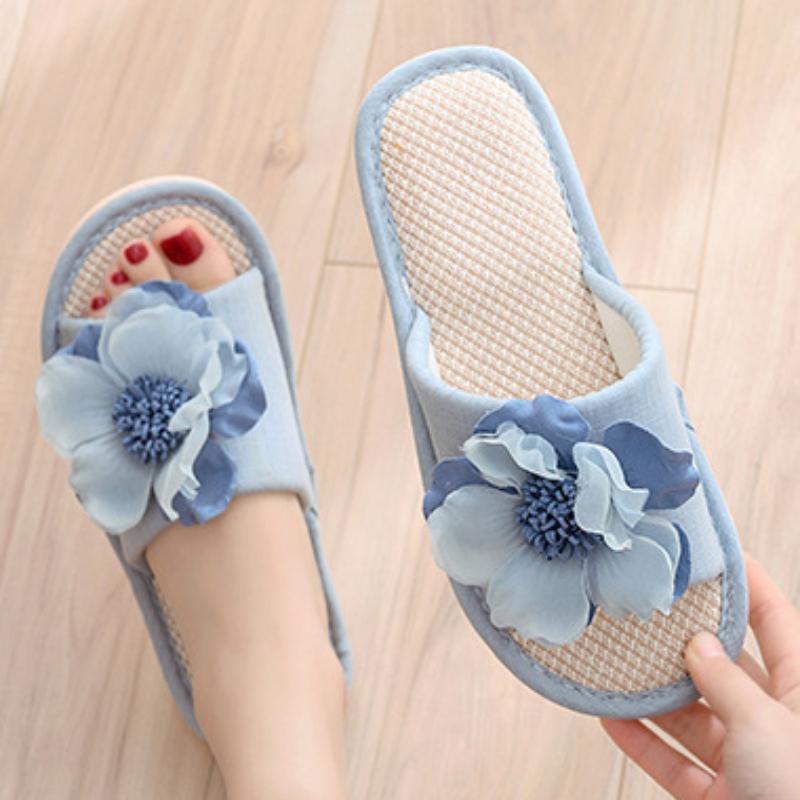 Linen Slippers In Spring and Summer, Indoor Wooden Flooring, Seasonal Cotton and Linen Slippers, Fashionable Flower Slippers, and Cool Slippers