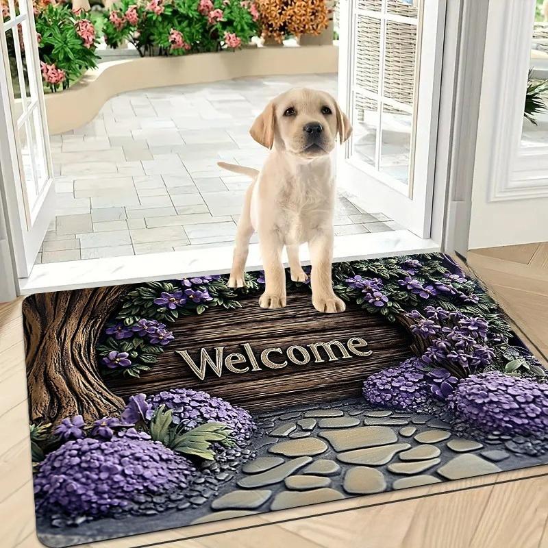 1 Stück Willkommen Muster Küchenteppiche Rutschfeste Fußmatten Pop-Art Design Wohnzimmerteppich Badematte Teppich für Zuhause Spüle Wäsche Dekor