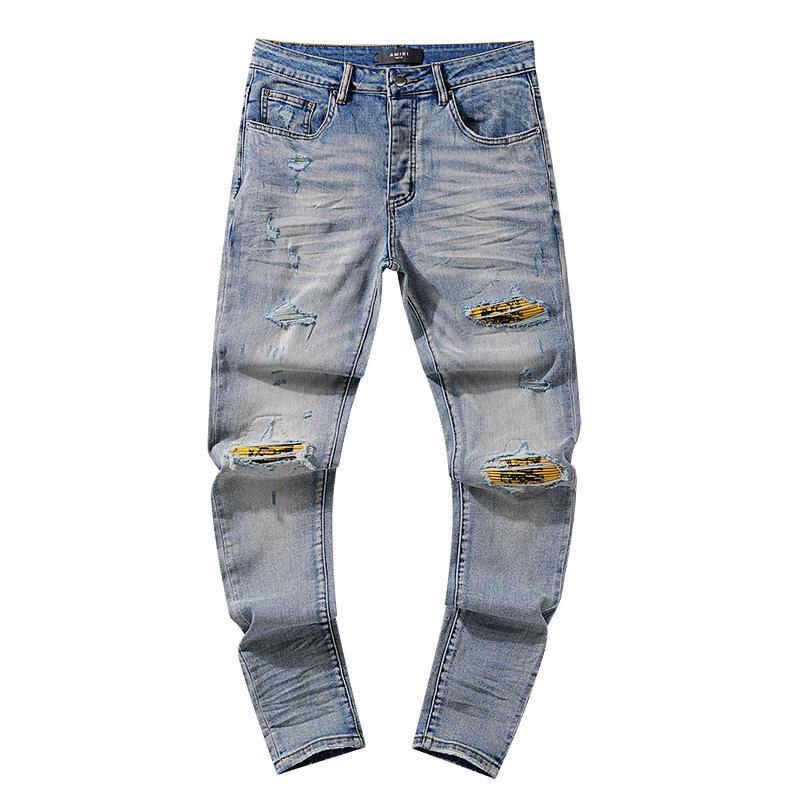 Moda Americana High Street Buco & Patch Trendy Retro Pantaloni Denim Dritti ami