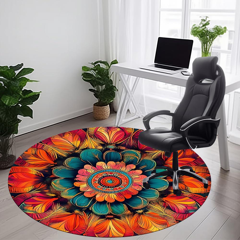 1PC Floral Mandala Office Round Area Rug, Indoor Mat Suitable ForOffice, Under Office Chairs Bedroom Living Room Home Decor, Room Deco f046