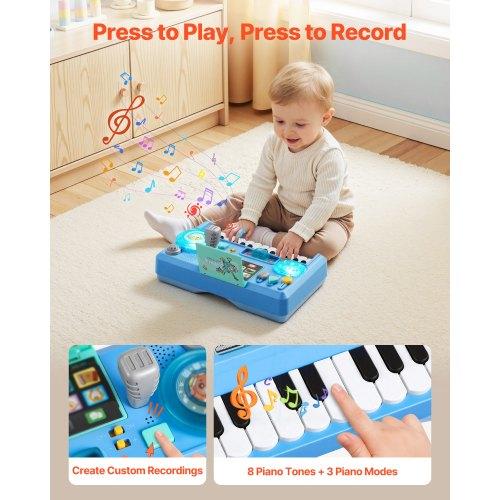 VEVOR Baby DJ Playset for Toddlers 1-3, Educational Musical Table Toys with 133 Sound Sources, Recording and LED DJ Turntable