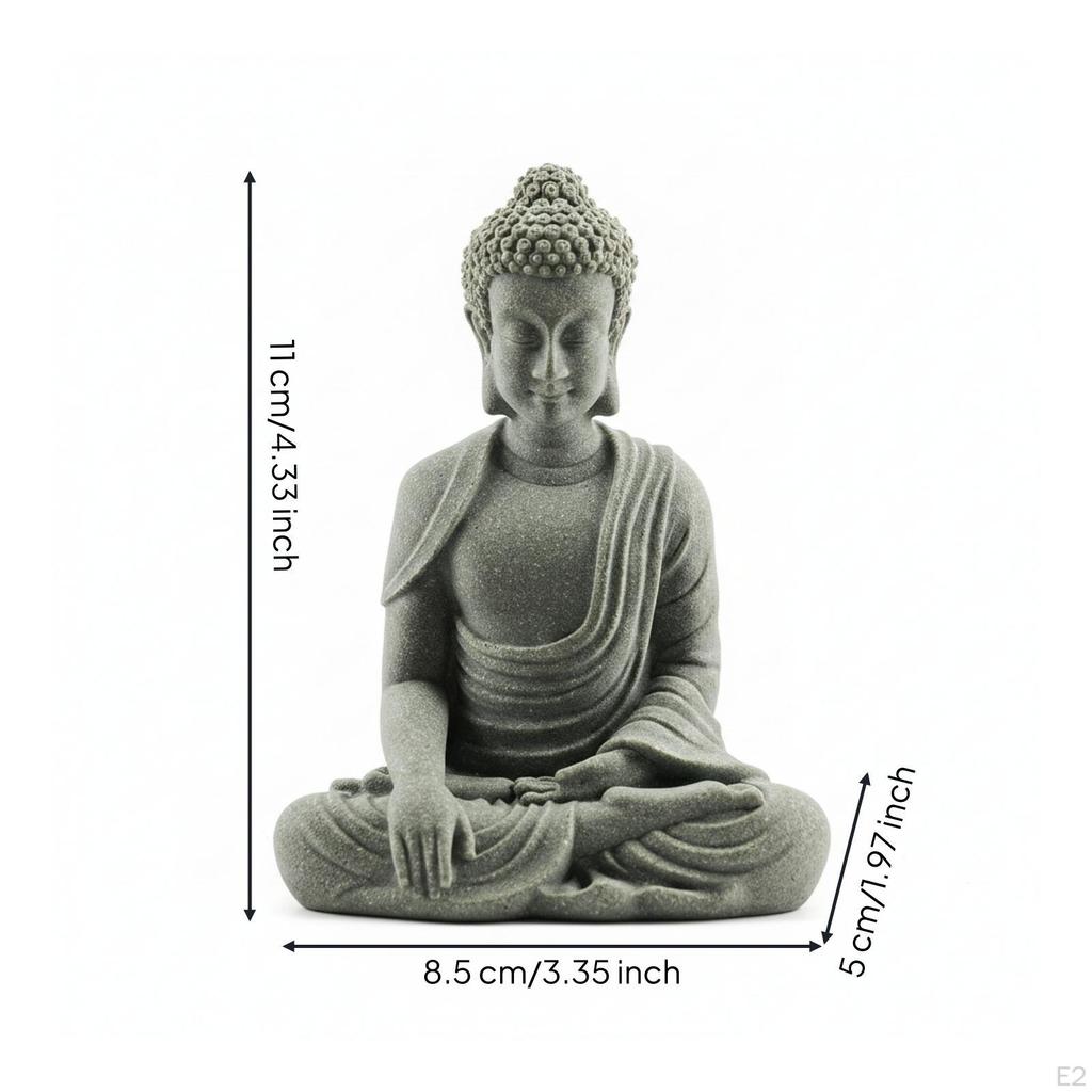 Seated Buddha Figurine Green Sandstone Style Tabletop Sculpture Matte Finish Home Decoration