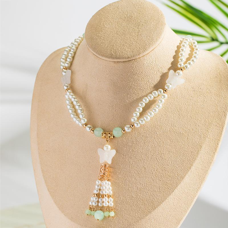 

Винтажное ожерелье ханьфу для женщин ABS жемчуг бабочка подвесные украшения