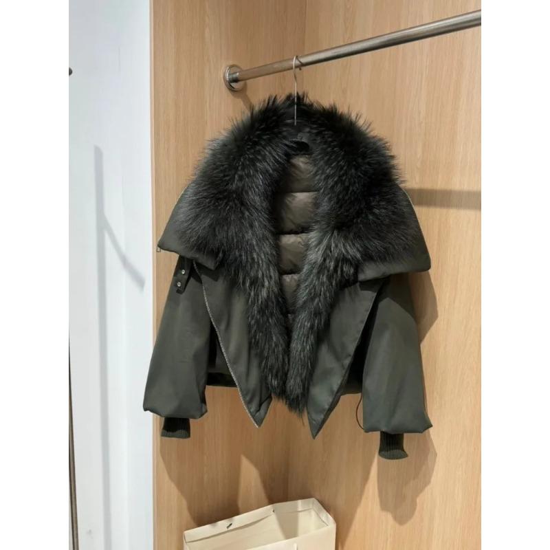 Giacca Invernale Donna Taglia L Collo in Vera Pelliccia di Volpe Giacca Imbottita Larga Calda Parka Cappotti in Piuma
