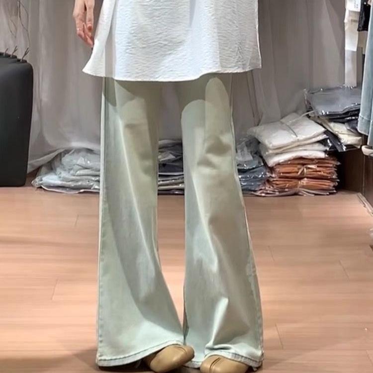 Yellow Mud Color Micro-flare Jeans for Women In Summer Thin Retro High Waist Loose Wide-leg Bell-flare Trousers