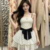 New Summer Daughter Wind Polka Dot Suspender Dress Women's Bow Waist Thin Cake Dress Princess Dress