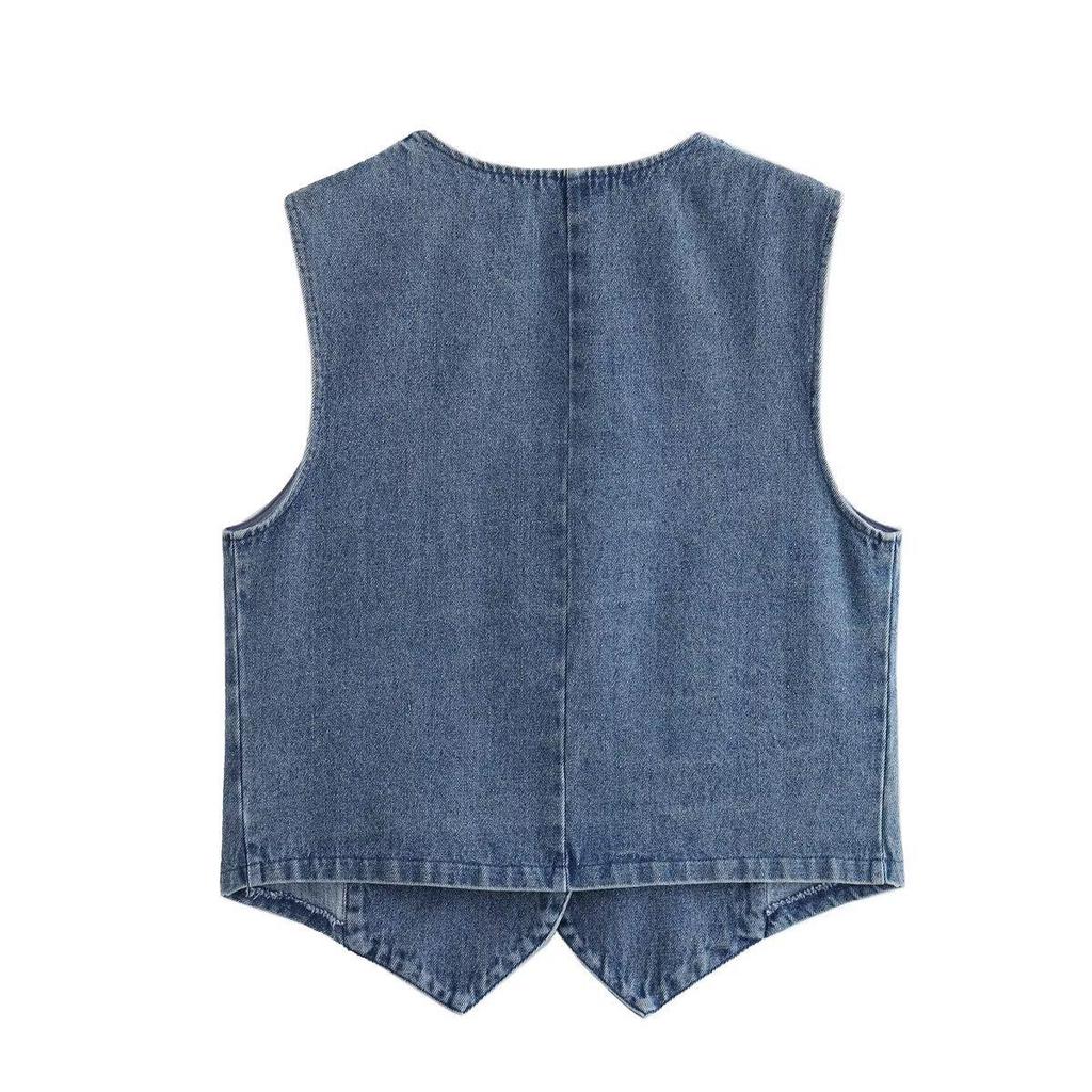 2025 Summer Y2K European & American Style Women's Denim Vest Waistcoat B88464