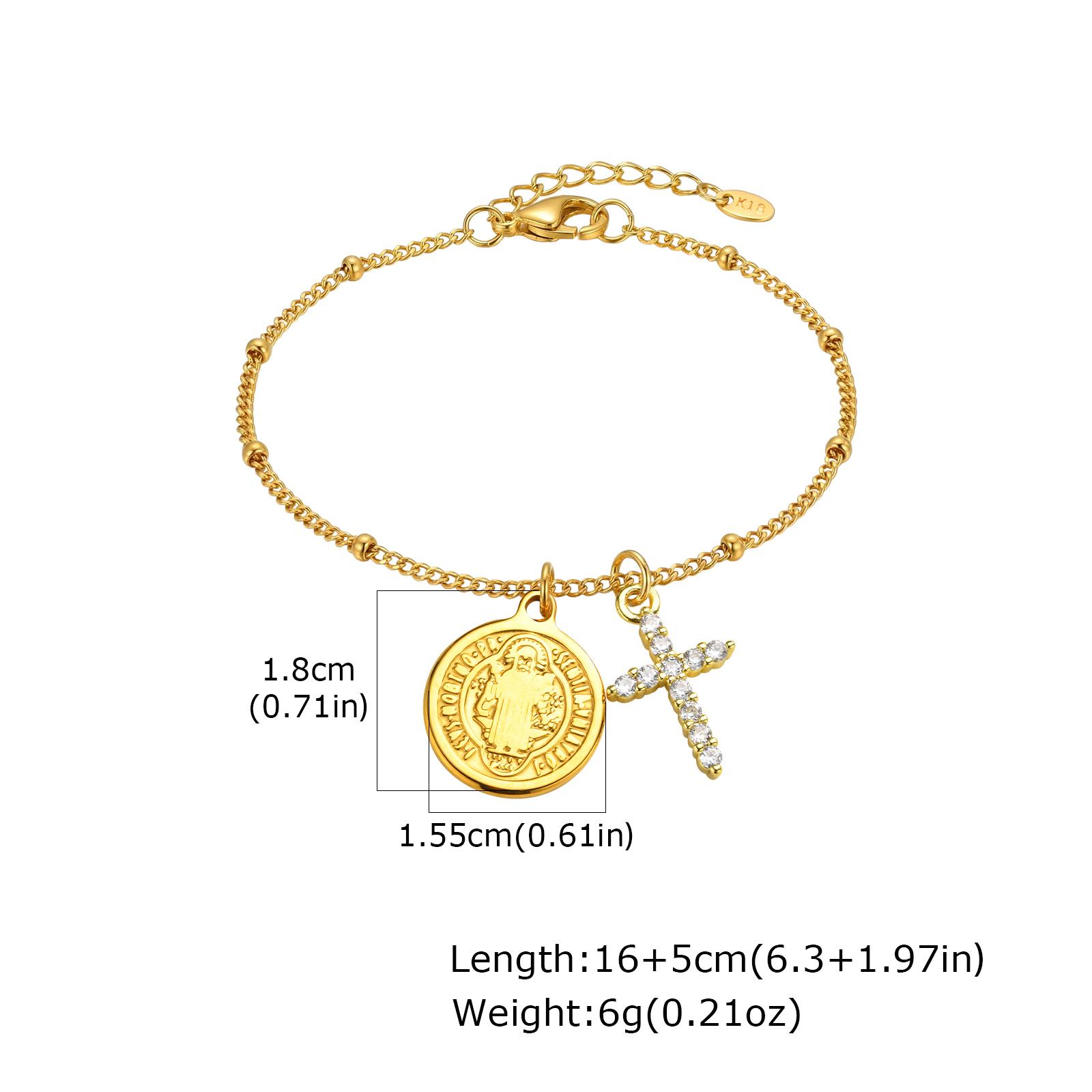 

Vnox Gold Color Virgin Mary Bracelets for Women, Zirconia Benedict s Cross Charms Rosary Bracelets Religious Jewelry Gift