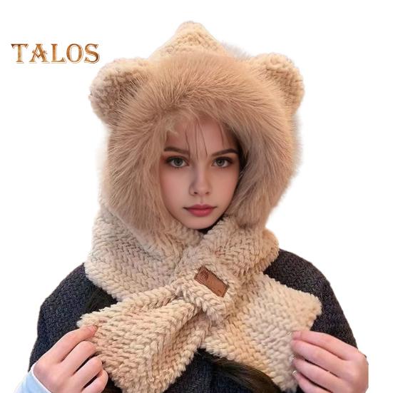 

Женская зимняя интегрированная шапка и шарф из толстого флиса, теплая, с рисунком лисы, ветрозащитная, полная защита для путешествий на свежем воздухе, для занятий сноубордом в холодную погоду кофейный