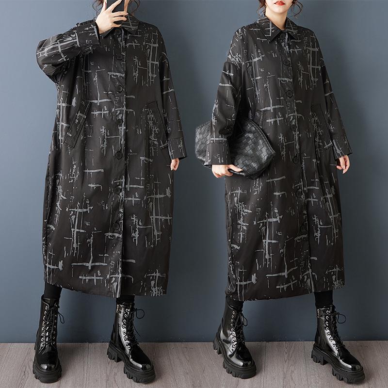 

New Spring European & American Lapel Slim Fit Double-Layer Printed Mid-Length Trench Coat One Size