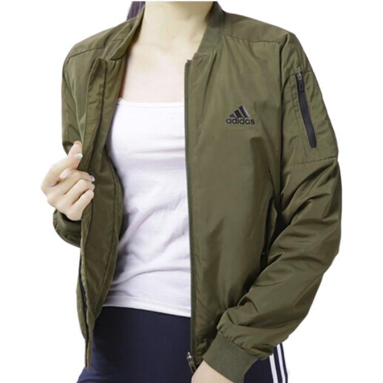 Adidas Round Neck Warm Casual Long Sleeve Baseball Jacket Women Jackets Green BP6958-1
