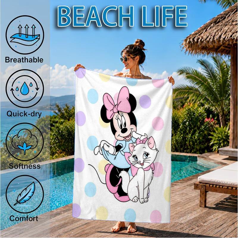Pink Mouse Artwork Printed Microfiber Beach Towel, Soft And Absorbent, Quick-Dry, Ideal for Summer Travel, Beach Essential, Swimming Pool