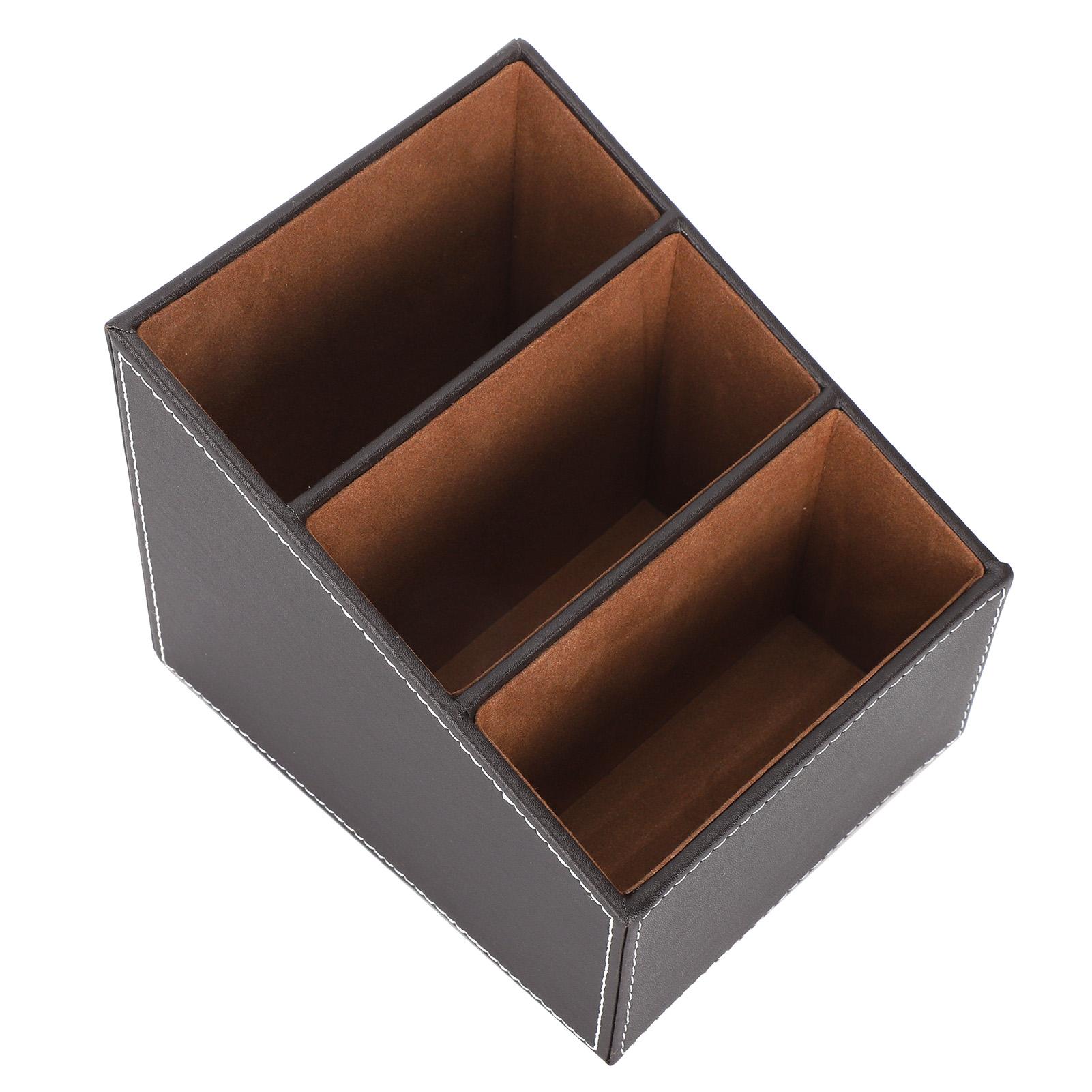 

Desk Faux Leather Storage Box Stationery Organizer MultiFunction Supplies Coffee Color 3 Grid