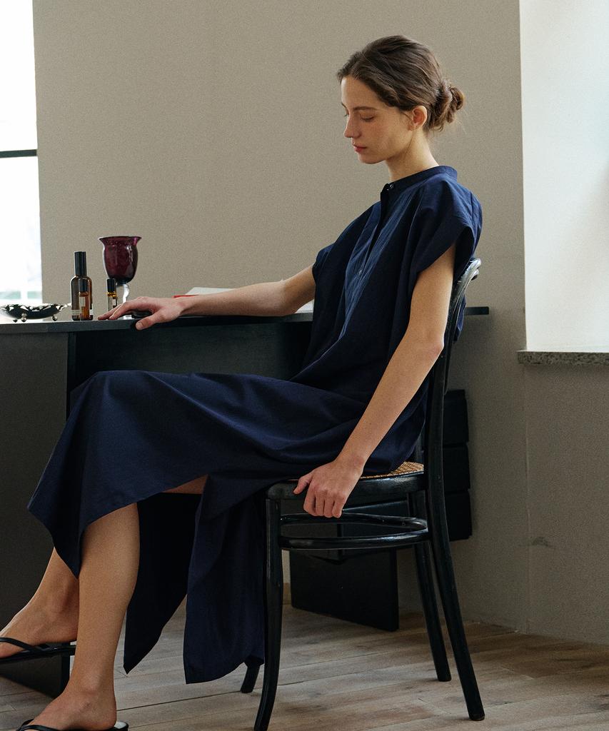 Atempo Nocollar Shirt Long Onepiece_Navy